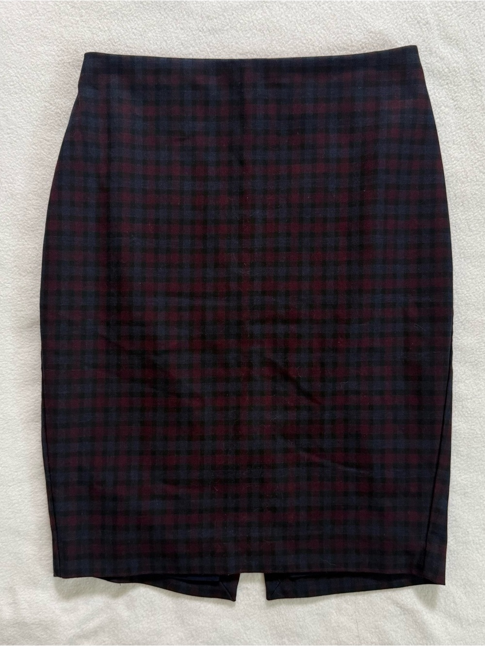 Express Plaid Pencil Skirt in Burgundy and Navy